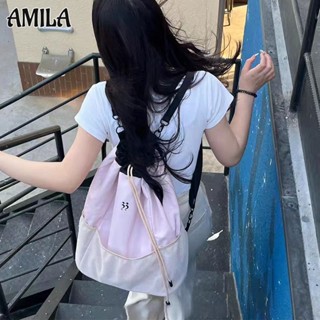 AMILA เป้กีฬารุ่นใหม่ กระเป๋านักเรียนหูรูดลำลองความจุขนาดใหญ่ การออกแบบที่เรียบง่าย อเนกประสงค์และทนต่อการสึกหรอ