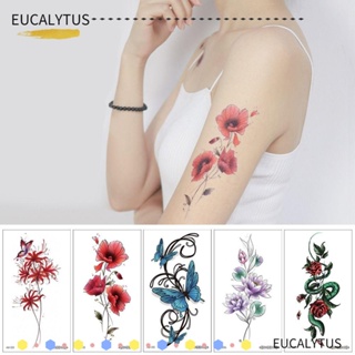 Eutus รอยสักปลอม ลายดอกไม้ สีแดง สําหรับผู้หญิง 10 ชิ้น