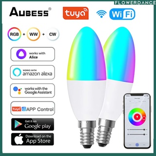 Tuya Smart Wifi E14 Candelabra RGB Led Light Bulbs European Lightbulbs Alexa Lamp Google Home Yandex Alice 100-240v Ww Dimmable Magic Bulbs Voice Control flower