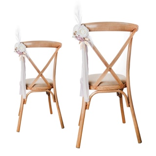 ริบบิ้นผ้าซาติน ลายดอกไม้ ขนนก ดอกกุหลาบ สไตล์อเมริกัน สร้างสรรค์ สําหรับเก้าอี้งานแต่งงาน เก้าอี้ริบบิ้น