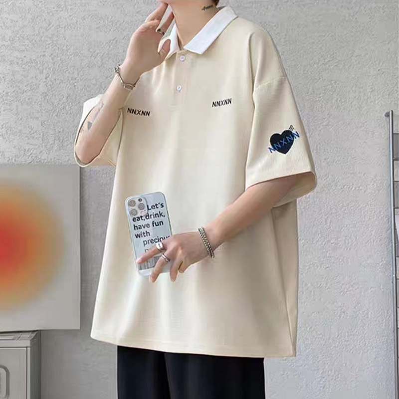 esea-เสื้อยืดผู้ชาย-ลำลอง-เทรนด์อเมริกัน-หลวม-ผู้ชาย-แขนสั้น-วาฟเฟิล-นักเรียน-แฟชั่น-คอโปโล-เสื้อยืดผู้ชาย
