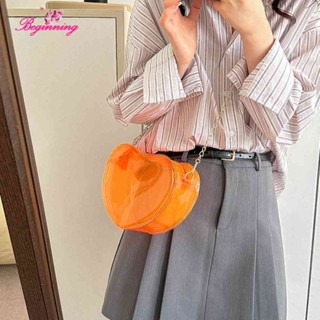 ✿ เริ่มต้น ✿ กระเป๋าสะพายไหล่ กระเป๋าช้อปปิ้ง ทรงหัวใจ สีโปร่งใส แบบพกพา แฟชั่นสําหรับสตรี