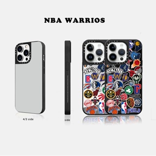 Casetify X NBA เคสโทรศัพท์มือถือแบบกระจกแข็ง ลายโลโก้ TEAM สีดํา สีเงิน พร้อมกล่องแกะสลักโลโก้ด้านข้าง สําหรับ IPhone 12 13 14 Pro Max