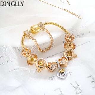 Dinglly สีทอง มงกุฎ O และหัวใจ สร้อยข้อมือ เสน่ห์ สําหรับผู้หญิง Diy โคเฮอร์ ลูกปัด เสน่ห์ สร้อยข้อมือ