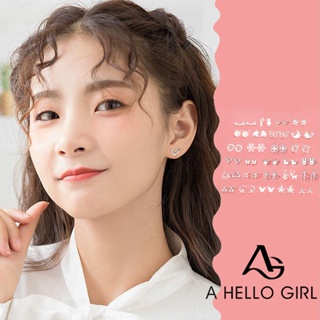 A HELLO GIRL ต่างหูเงิน 925 จี้รูปดาว ดวงจันทร์ สไตล์เกาหลี เรียบง่าย เครื่องประดับ สําหรับผู้หญิง