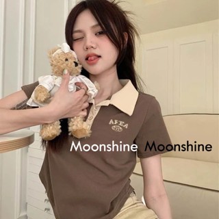 Moon เสื้อครอป เสื้อแฟชั่นผู้หญิง y2k สีพื้น สําหรับผู้หญิง ใส่ไปคลับ ปาร์ตี้ 2023 NEW 23052304