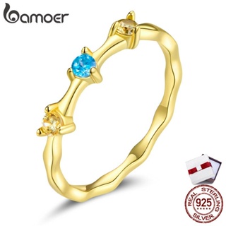 Bamoer Blue Crystal Finger Ring Authentic Silver 925 Fashion Jewelry gold plated For Women &amp; Girls Gifts SCR744