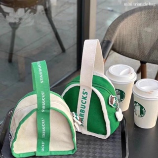 Starbucks กระเป๋าผ้าแคนวาส ทรงสามเหลี่ยม ขนาดเล็ก สีขาว สีเขียว หลากสีสัน