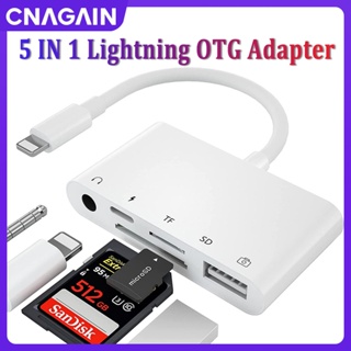 Cnagain เครื่องอ่านการ์ด SD 5 in 1 เป็น USB 3.0 OTG พร้อมแจ็คหูฟัง 3.5 มม. SD และช่องการ์ดคู่ TF สําหรับ iPhone 14 13 12 11 Pro max xs xr iPad Pro