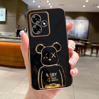 ใหม่ เคสโทรศัพท์มือถือ ลายหมีน่ารัก พร้อมขาตั้ง สีดํา สําหรับ Realme C53 C55 NFC 4G RealmeC53 2023