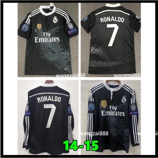 เสื้อกีฬาแขนยาว ลายทีมฟุตบอล Real Madrid Third Away สีดํา ไซซ์ S - 2XL 14-15