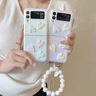 เคสโทรศัพท์มือถือแบบแข็ง กันกระแทก ลาย Hello Kitty 3D พร้อมสายคล้อง หรูหรา คุณภาพสูง สําหรับ Samsung Z Flip5 Z Flip4 Z Flip3