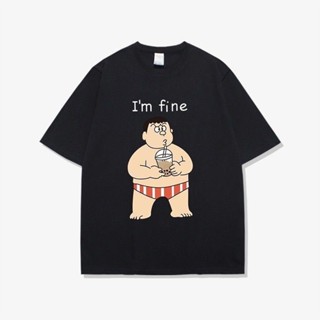【สปอตสินค้า】โดราเอมอนบิ๊กจีดื่มชานมพิมพ์การ์ตูนสนุกเสื้อยืดแขนสั้นชายและหญิงผ้าฝ้ายฤดูร้อนแขนสั้น