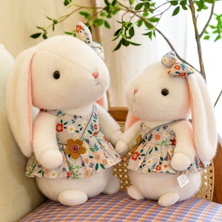 ตุ๊กตากระต่ายน้อยน่ารัก ผ้ากํามะหยี่ขนนิ่ม ลายดอกไม้ สีขาว เหมาะกับของขวัญวันเกิด สําหรับเด็กผู้หญิง