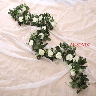ALISONDZ เถาวัลย์แขวน ซุ้มประตู ผ้าไหม ดอกไม้สีขาว ตกแต่งบ้าน กุหลาบ ใบไม้ โรแมนติก งานแต่งงาน พืชปลอม