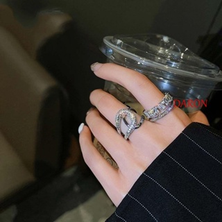 DARON แหวนแต่งงาน วงกลมคู่ ทรงเรขาคณิต สวยหรู แวววาว สไตล์เกาหลี เครื่องประดับแฟชั่น สําหรับผู้หญิง