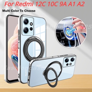 เคสโทรศัพท์มือถือ อะคริลิคใส TPU นิ่ม กันกระแทก พร้อมแหวนขาตั้ง สําหรับ Redmi 12C 10C 9A A1 A2 Redmi12C Redmi10C A2Plus 4G 2023