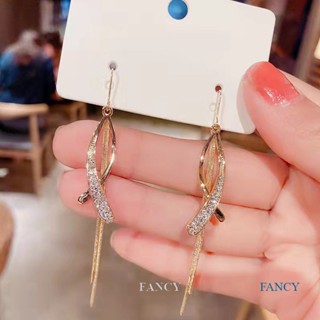 Fancy ต่างหูโลหะ จี้พู่ยาว สีทอง เครื่องประดับแฟชั่น สําหรับผู้หญิง