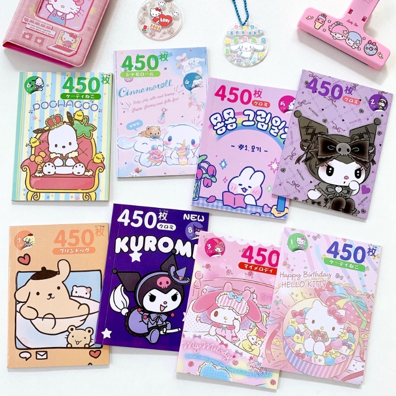 sanrio-สติกเกอร์-กันน้ํา-ลายการ์ตูน-hello-kitty-cinnamoroll-kuromi-my-melody-น่ารัก-สําหรับติดตกแต่งหนังสือ-ของเล่นเด็ก-450-ชิ้น-ต่อเล่ม