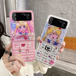 เคสโทรศัพท์มือถือ แบบฝาพับ ลายการ์ตูนอนิเมะ พร้อมสายคล้อง หลากสี สําหรับ Samsung Z Flip4 Z Flip3 Z Flip 4 Z Flip 3