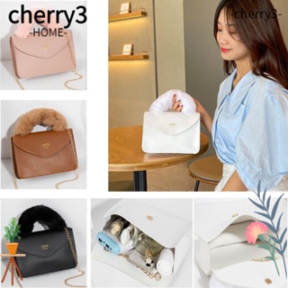 Cherry3 กระเป๋าถือ กระเป๋าสะพายไหล่ ผ้ากํามะหยี่ขนนิ่ม ทรงสี่เหลี่ยม แต่งขนเฟอร์เทียม แฟชั่นสําหรับสตรี