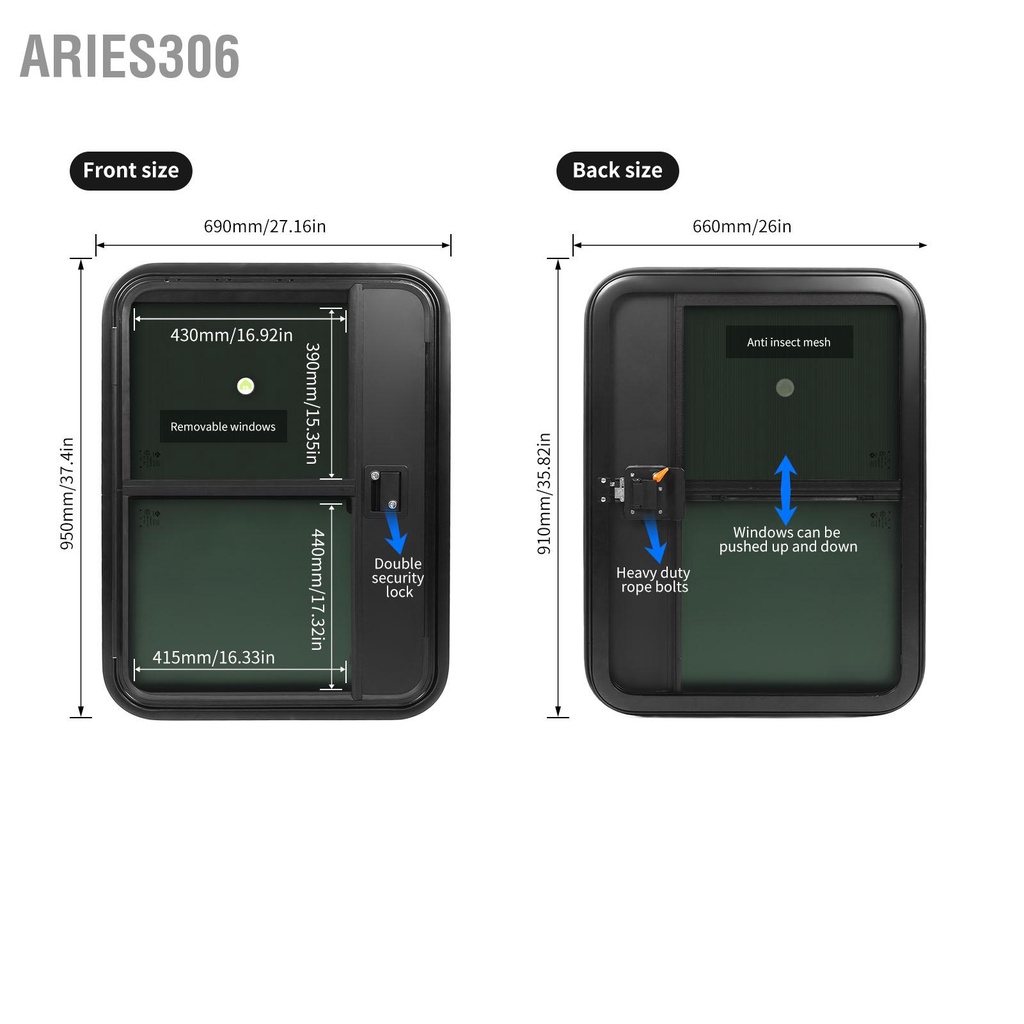 aries306-ประตูทางเข้าค่ายพร้อมหน้าต่างบานเลื่อนฉนวนกันความร้อนกันรังสี-uv-ปิดผนึกขอบเรียบสำหรับรถพ่วง