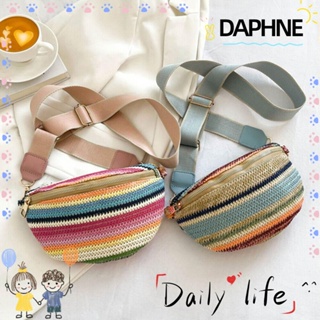 Daphne กระเป๋าคาดเอวฟางลําลอง ลายทาง สีรุ้ง แฟชั่นสําหรับผู้หญิง