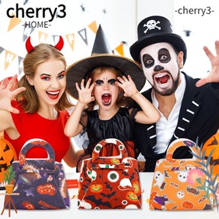 Cherry3 ถุงขนม ถุงของขวัญ ผ้าสักหลาด ลายฟักทอง ค้างคาว แฮนด์เมด พับได้ คุณภาพสูง สําหรับฮาโลวีน