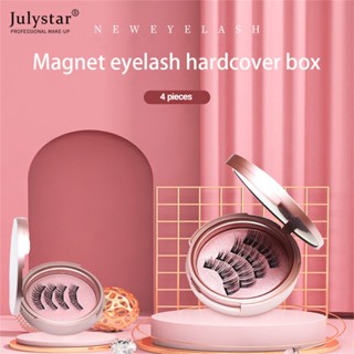 JULYSTAR ขนตาแม่เหล็ก 4 แม่เหล็กนำมาใช้ใหม่ทำด้วยมือ 3d Mink ขนตาปลอมพร้อมแหนบแม่เหล็กไม่มีกาวนุ่มธรรมชาติหนายาว