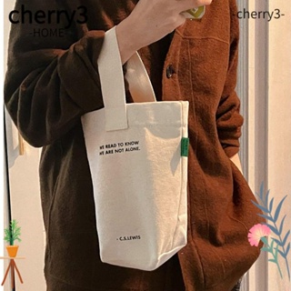 Cherry3 กระเป๋าผ้าแคนวาส ขนาดเล็ก พิมพ์ลายตัวอักษร ใช้ซ้ําได้ สําหรับผู้หญิง