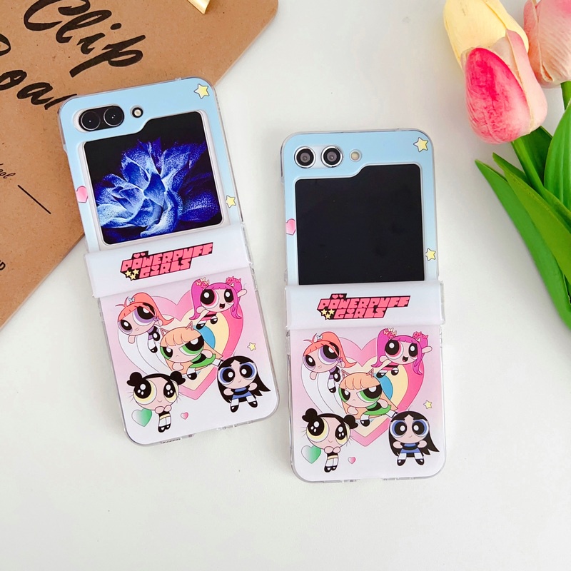 3in1-เคสโทรศัพท์มือถือแบบแข็ง-ใส-กันกระแทก-ลายภาพวาดบานพับ-action-power-pretty-girls-พร้อมสายคล้องมือ-สําหรับ-samsung-galaxy-z-flip-5-4-3-5g-flip3-flip4-flip5