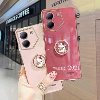 ใหม่ เคสโทรศัพท์มือถือแบบนิ่ม ขอบตรง ลายแมว พร้อมขาตั้ง สําหรับ Tecno Camon 20 Pro 19 Pro Tecno Pova 4 Pro 4G 5G 2023