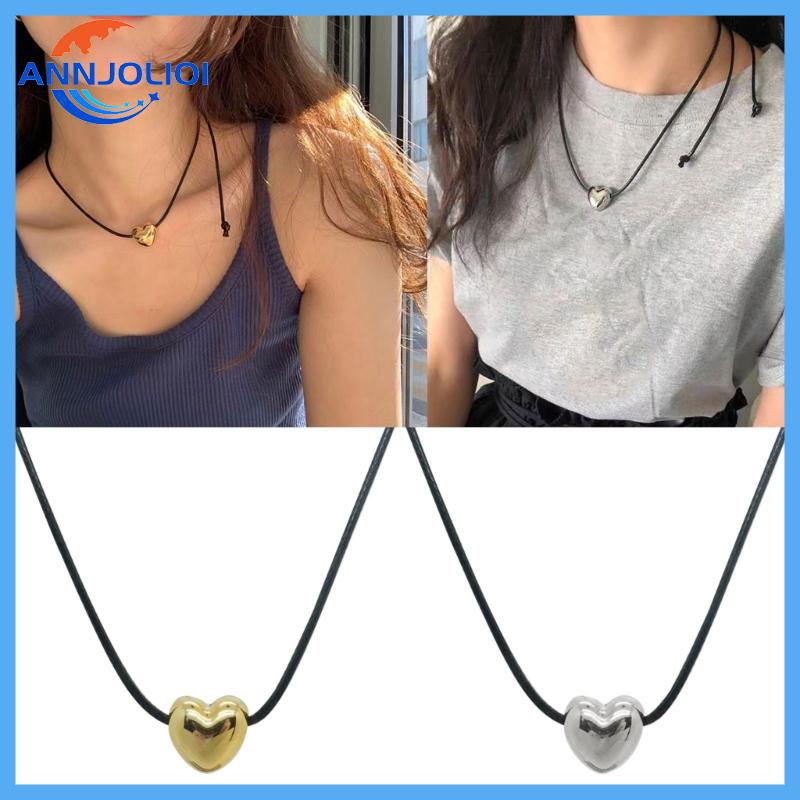 ann-สร้อยคอโชคเกอร์-จี้รูปหัวใจ-สีดํา-เครื่องประดับแฟชั่น