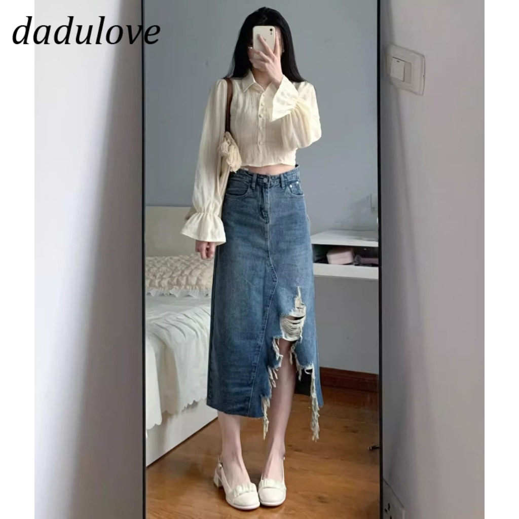 dadulove-new-american-ins-high-street-ripped-denim-skirt-niche-high-waist-a-line-skirt-large-size-bag-hip-skirt