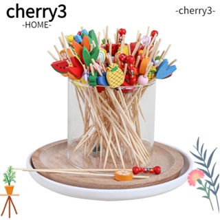 Cherry3 สติกเกอร์ไม้ไผ่ ลายผลไม้ 4.8 นิ้ว แบบใช้แล้วทิ้ง 200 ชิ้น