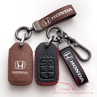เคสกุญแจรถยนต์ หนังวัวแท้ พร้อมเชือกคล้องมือ พวงกุญแจโลหะ สไตล์บูติก สําหรับ Honda