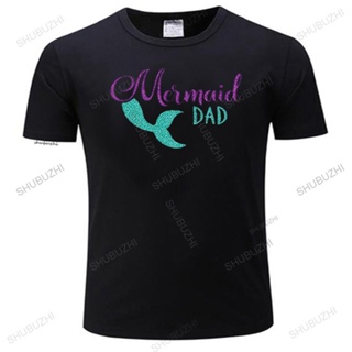 เสื้อยืดแขนสั้น[100% Cotton]Mermaid Dad Cute Mermaid Glitter Party T Shirts Harajuku Funny Men Tee Shirts New FashionS-5