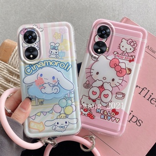 Phone Case เคส OPPOReno8T OPPO A78 A77 Reno8 T Reno7 Z 8Z 5G Lovely Pink Cartoon Bracket Casing Lens Protection Shockproof Soft Cover with Silicone Bracelet เคสโทรศัพท