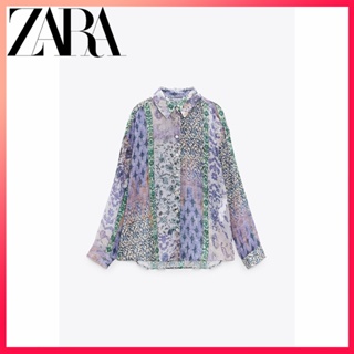 Zara ใหม่ เสื้อเชิ้ต พิมพ์ลาย เย็บปะติดปะต่อกัน สําหรับผู้หญิง