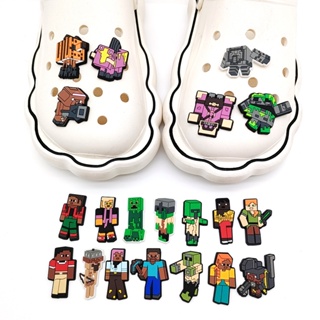 กล่องการ์ตูน Croc Jibbits Charm เกม Jibitz Pin Minecraft Jibits Crocks สําหรับผู้หญิง รองเท้า Charms อุปกรณ์เสริมตกแต่ง