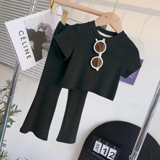 ชุดเสื้อแขนสั้น และกางเกงขาบาน แฟชั่นฤดูร้อน สไตล์เกาหลี สําหรับเด็กผู้หญิง อายุ 1-10 ปี