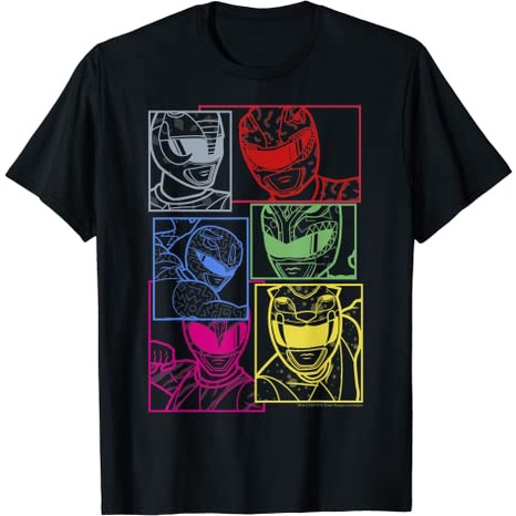 sadasเสื้อยืดแขนสั้น-ผ้าฝ้าย-พิมพ์ลาย-power-rangers-group-shot-silhouette-line-art-panels-น่ารัก-แฟชั่น-สําหรับเด็กผู้ชา