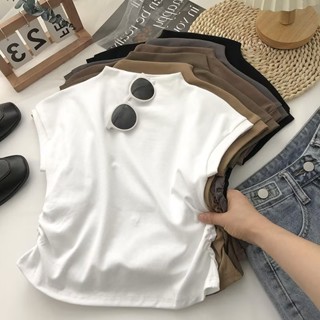 เสื้อยืดแขนสั้น คอกลม แบบสวมหัว เข้ารูป เข้ากับทุกการแต่งกาย แฟชั่นฤดูร้อน สไตล์เกาหลี สําหรับผู้หญิง