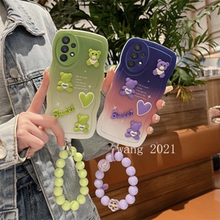 New Phone Case เคส Samsung Galaxy A04s A13 A23 LTE A33 A53 A73 5G 4G Ins Personalized Green Bear Doll Big Wave Casing Trendy Anti-drop Soft Cover with Beads Bracelet 2023 เคสโทรศัพท