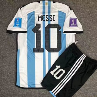 เสื้อกีฬาแขนสั้น ปักลายทีมชาติฟุตบอล World Cup Champion New Jersey Samsung Argentina 10 Messi Jersey สําหรับเด็ก และผู้ใหญ่