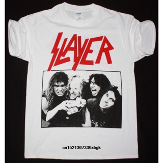 GOOD YFเสื้อยืดผ้าฝ้ายพิมพ์ลายเสื้อยืด พิมพ์ลายวง Slayer Dave Lombardo Jeff Hanneman Tom Araya Kerry King 2018 สีขาว สํา