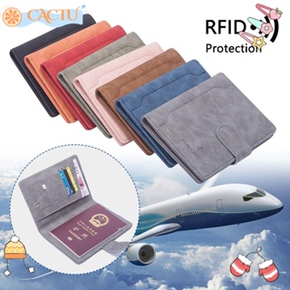 Cactu RFID ธุรกิจ ปกหนังสือเดินทาง แบบพกพา หัวเข็มขัด หนัง PU กระเป๋าสตางค์