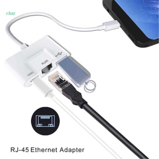 Char อะแดปเตอร์แปลงสาย USBC Ethernet OTG TypeC เป็นสาย USB RJ45 10 100Mbps อีเธอร์เน็ต 60W พอร์ตชาร์จ สําหรับโทรศัพท์