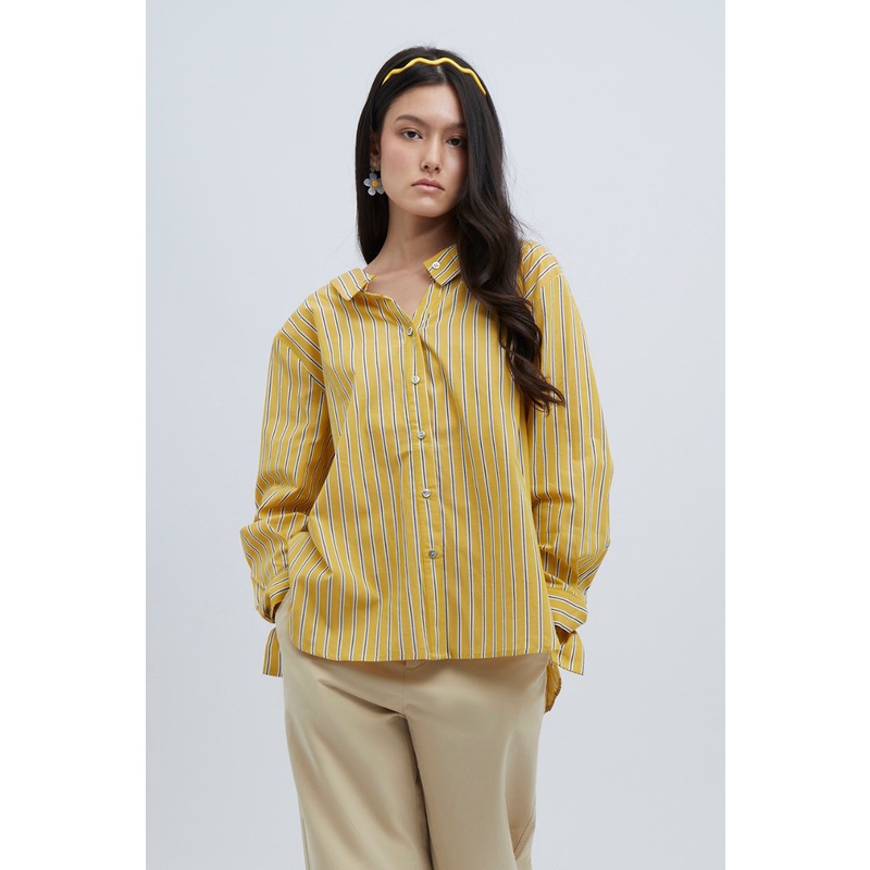 esp-เสื้อเชิ้ตลายทาง-ผู้หญิง-สีเหลืองเฉดกลาง-striped-shirt-blouse-5819