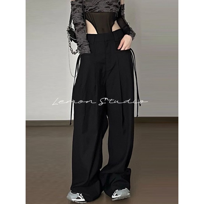 lemon-studio-เวอร์ชั่นเกาหลี-กางเกงขายาวผู้หญิง-เสื้อผ้าแฟชั่น-กางเกงขายาวเอวสูง-tjl020